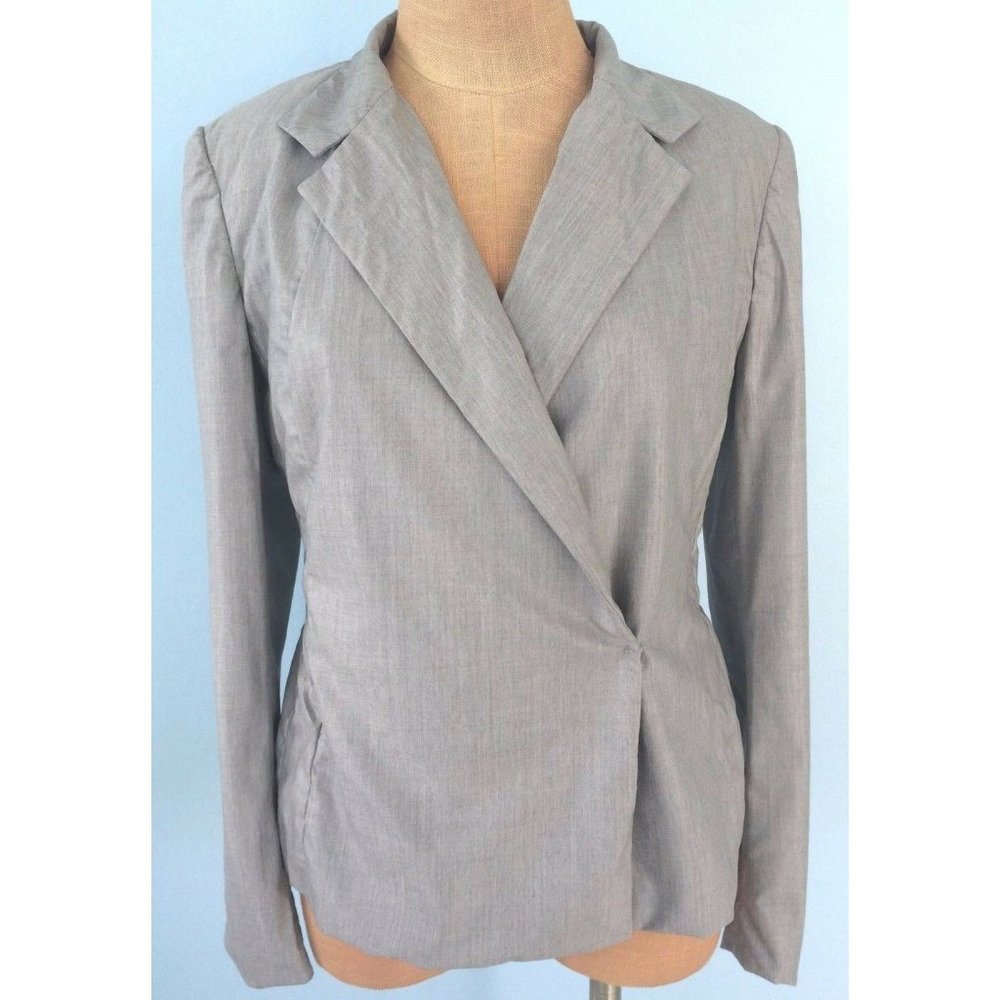 Narciso Rodriguez Suit Blazer Jacket Gray Long Sleeve Silk Snap Office Size 8